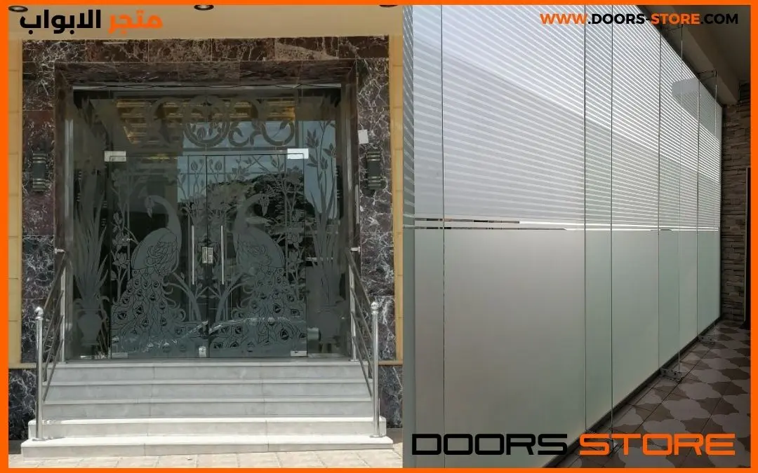 زجاج سكريت أبواب مداخل للمنازل 5 الزجاج السكريت رسم ثلجي